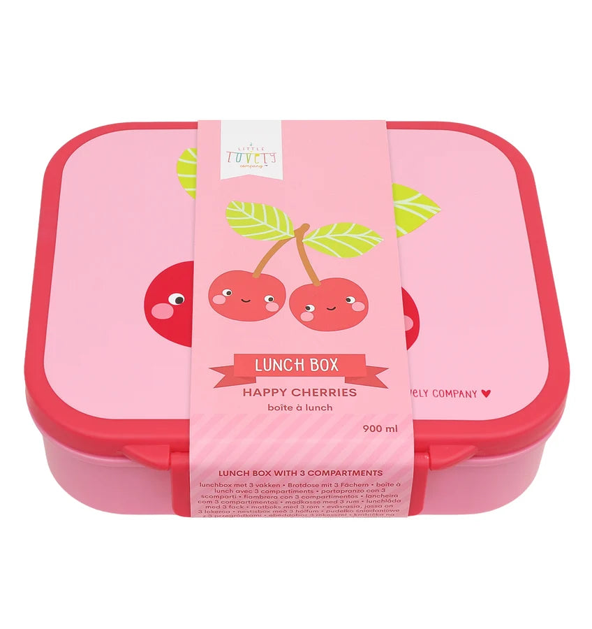 Square Lunch Box (3 compartments) - Happy Cherries