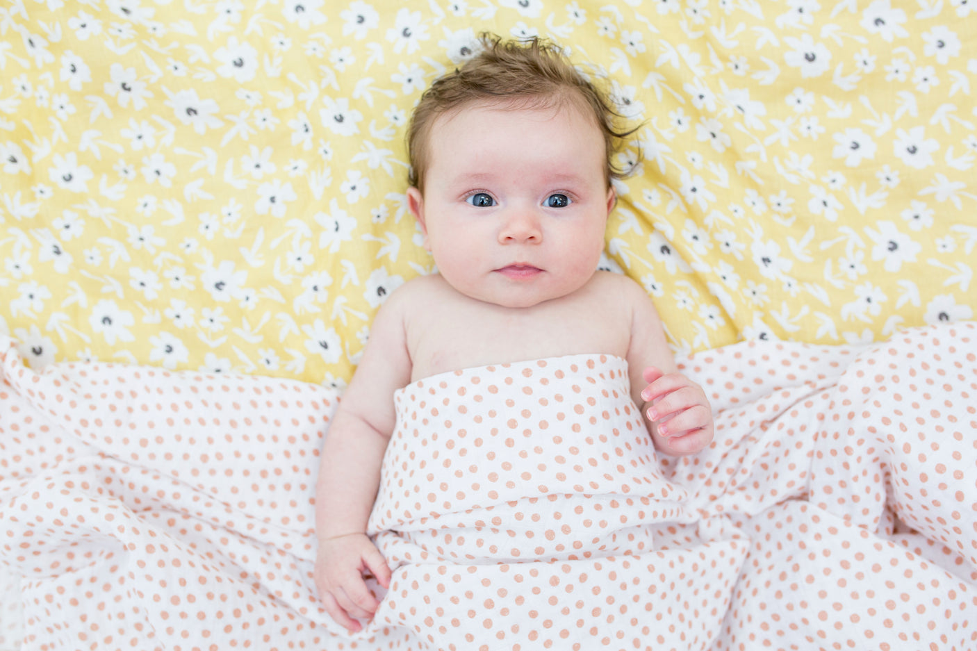 زهور صفراء ونقاط - طقم قماط قطني عدد 2