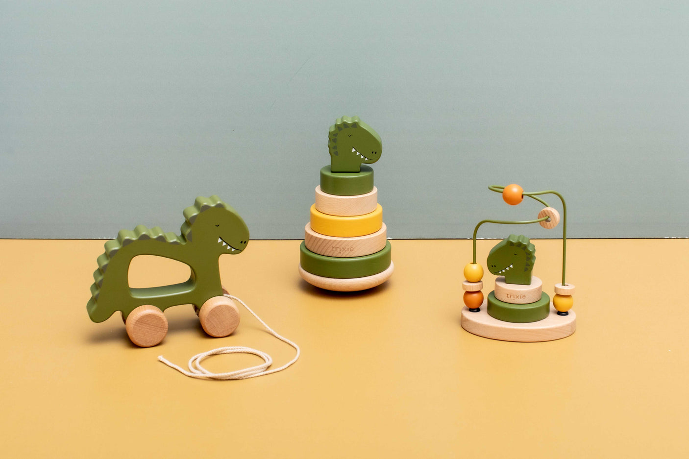 Wooden pull along toy - Mr. Dino