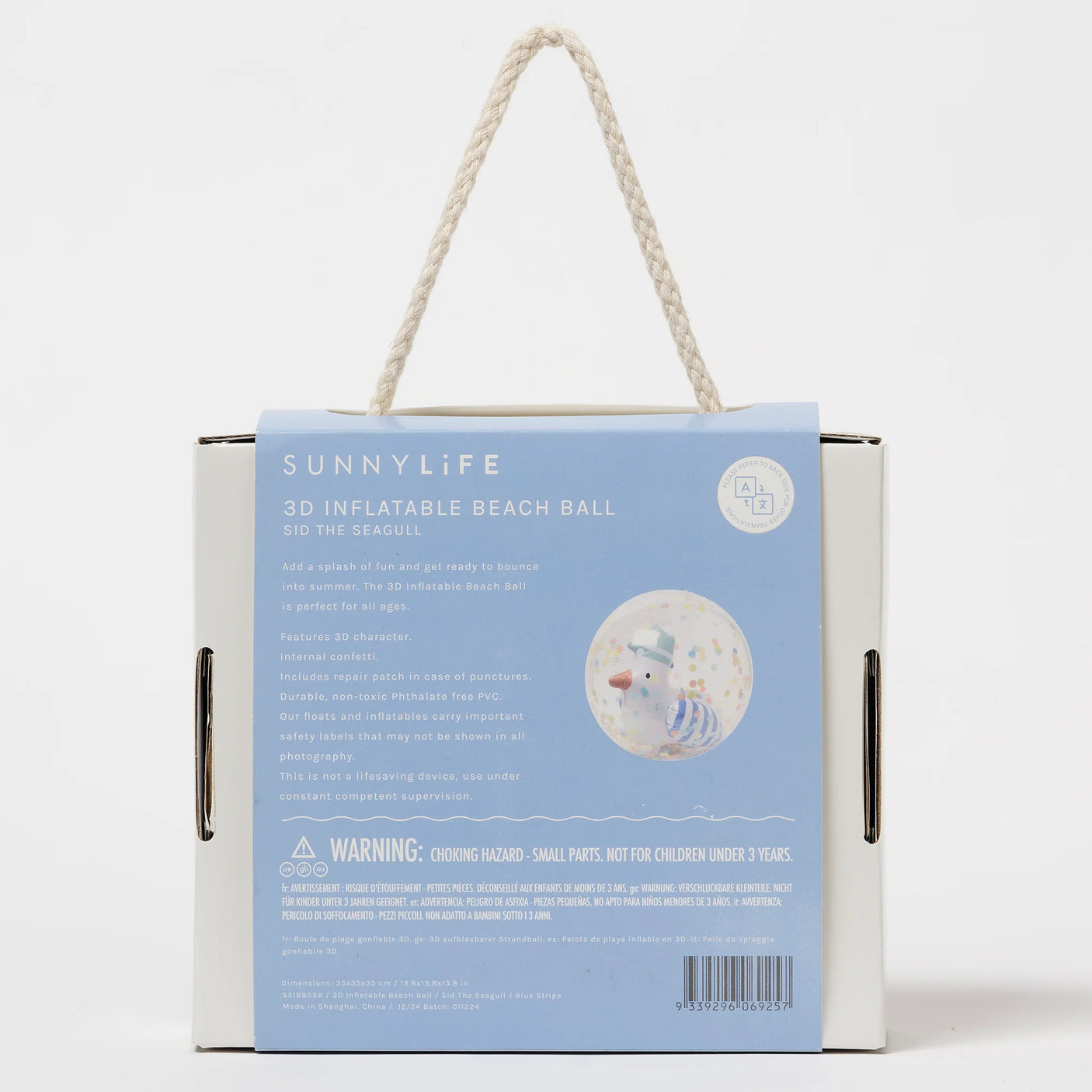 3D Inflatable Beach Ball Sid the Seagull Blue Stripe