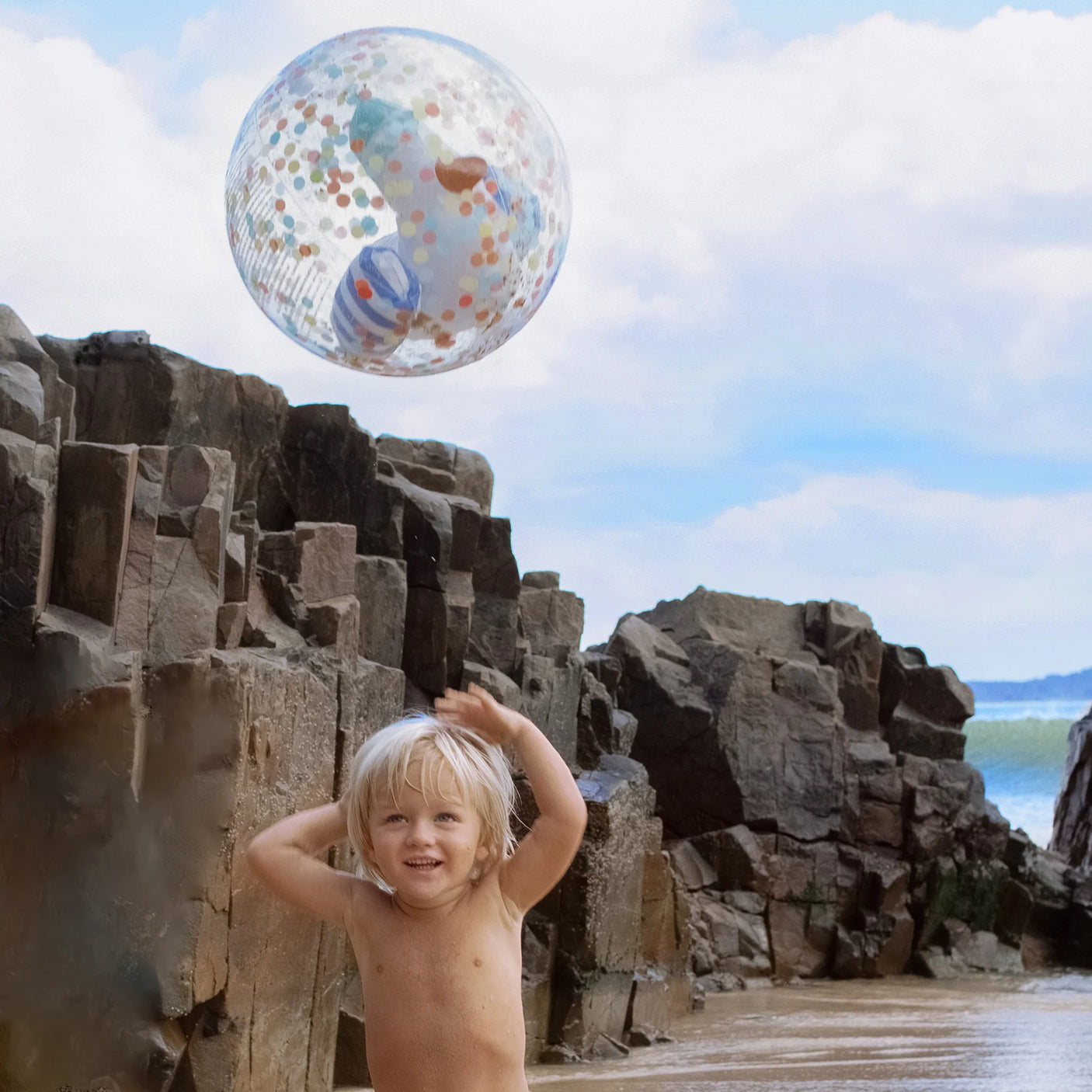 3D Inflatable Beach Ball Sid the Seagull Blue Stripe