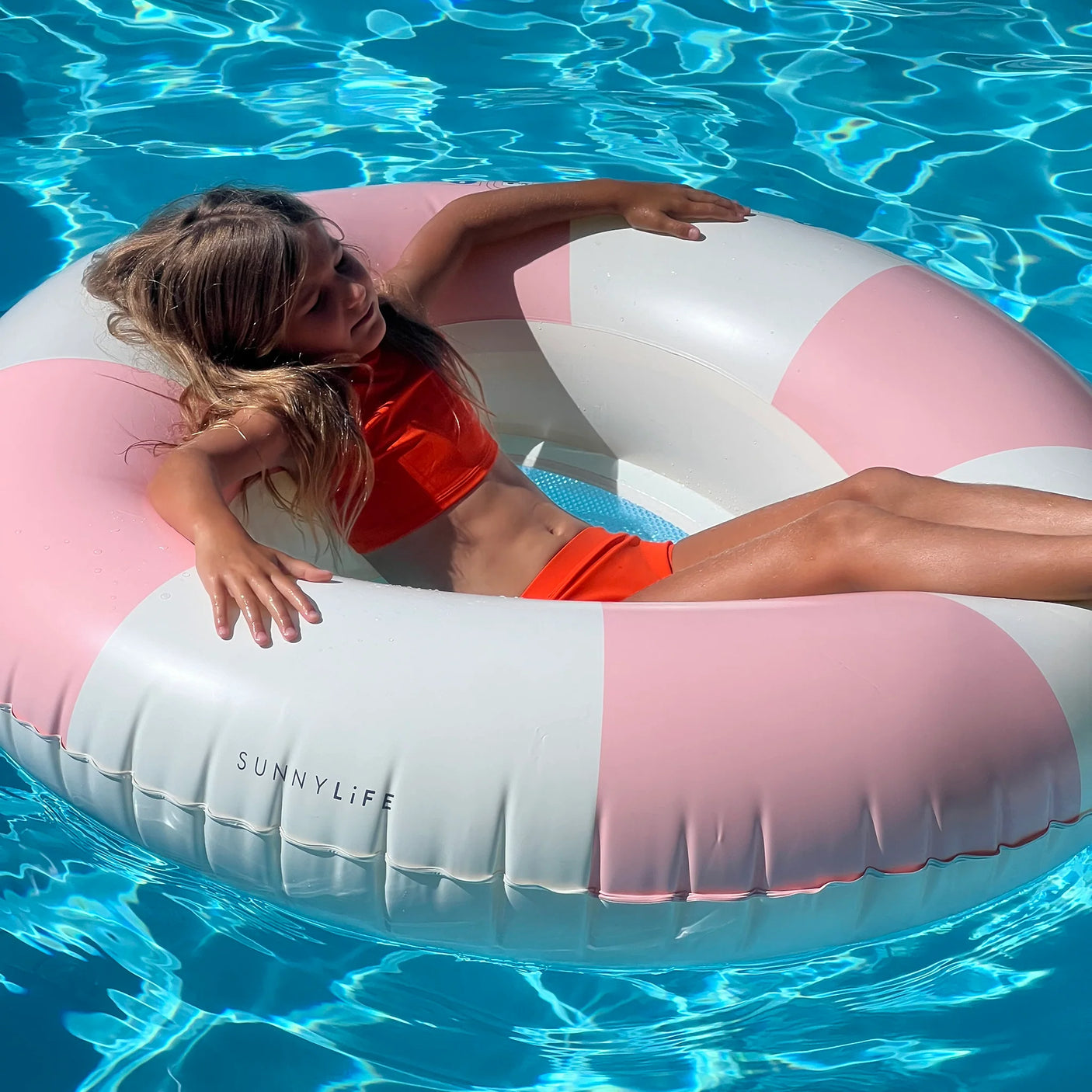 Luxe Tube Pool Ring Stole My Heart Pink Stripe
