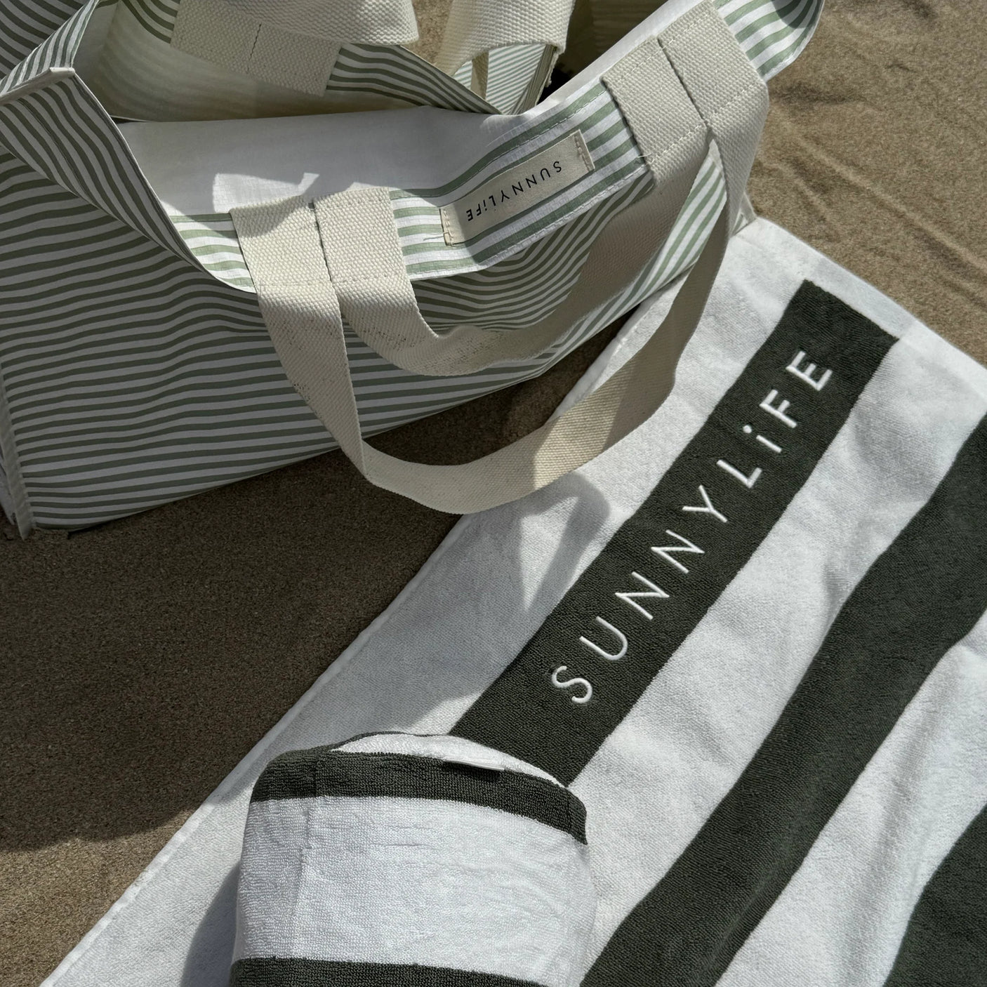 Inflatable Beach Pillow The Vacay Olive Stripe