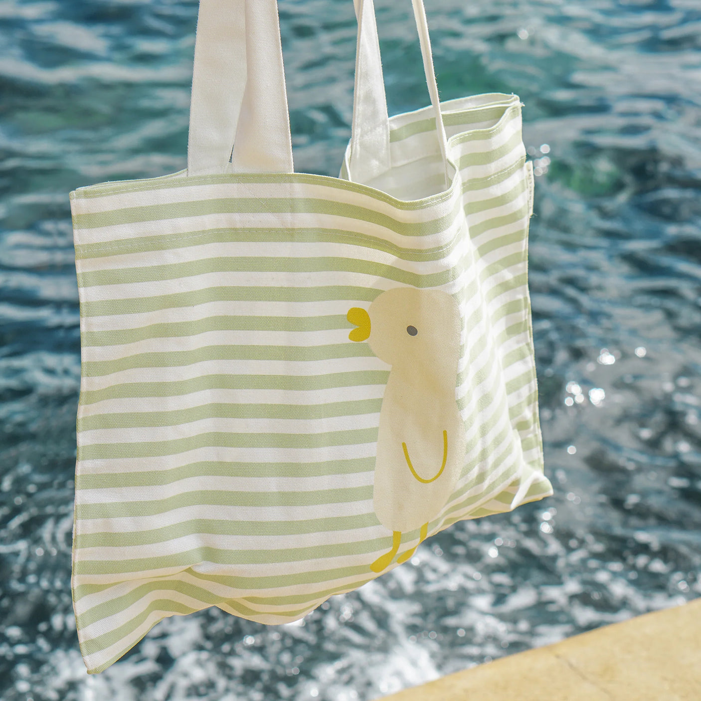 Kids Canvas Beach Bag Duck Sage Stripe