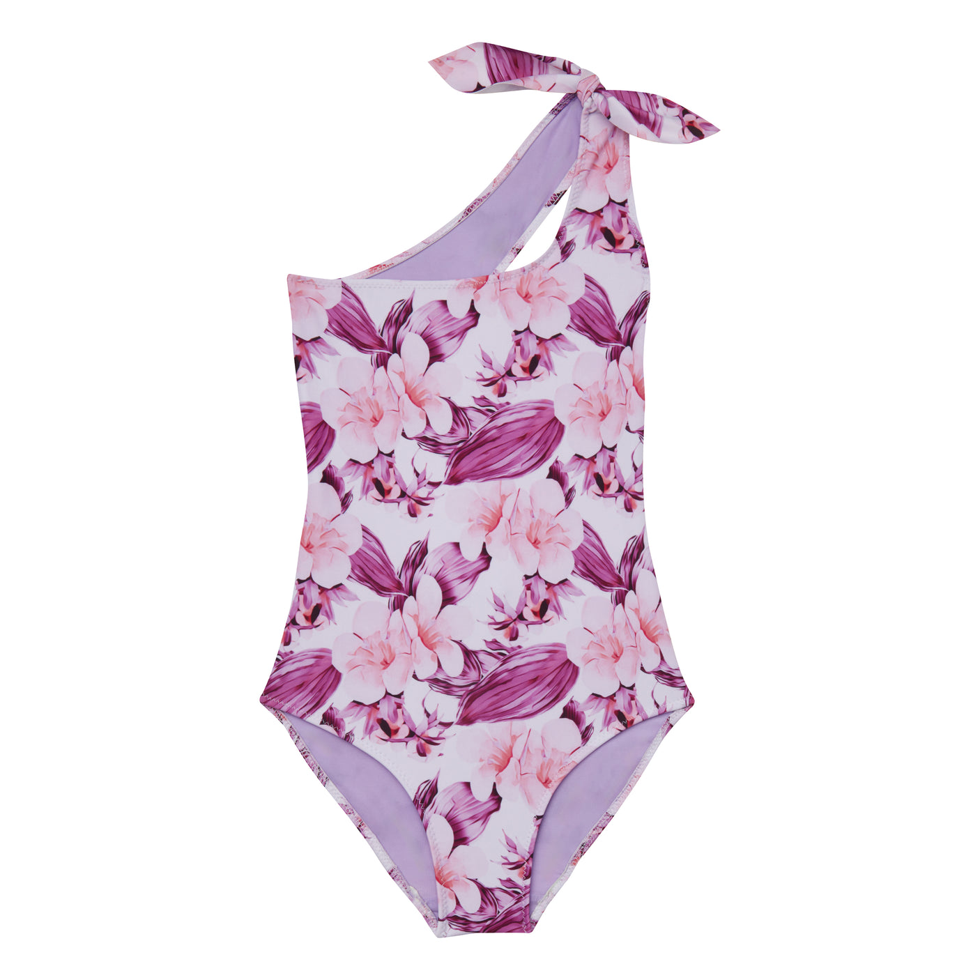 Girl's One Shoulder Swimsuit - Flowers