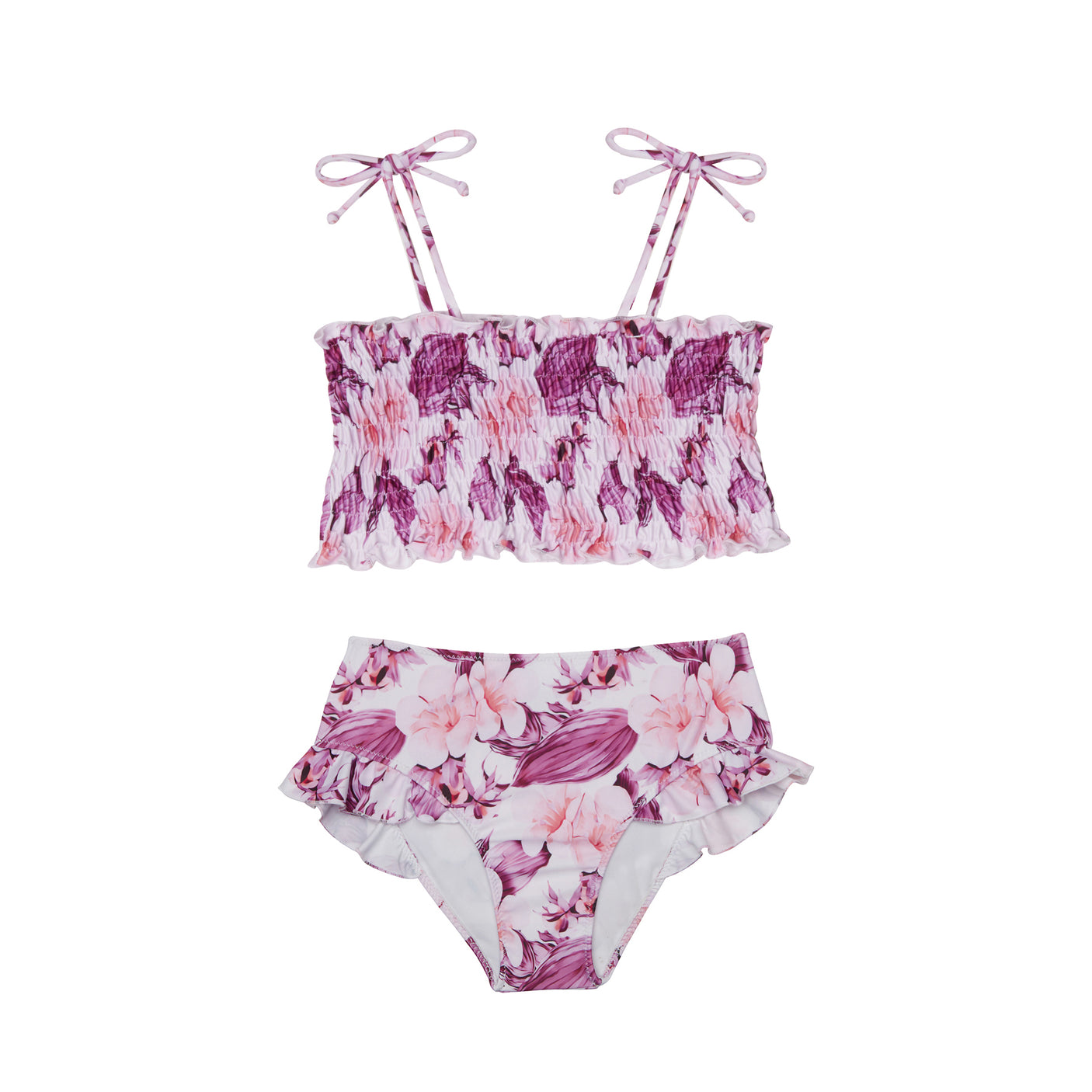Girl's High Waist Bikini - Flowers