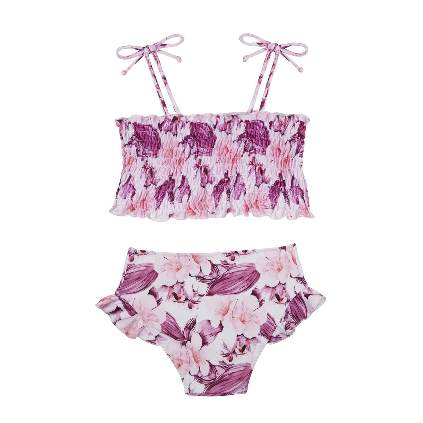 Girl's High Waist Bikini - Flowers