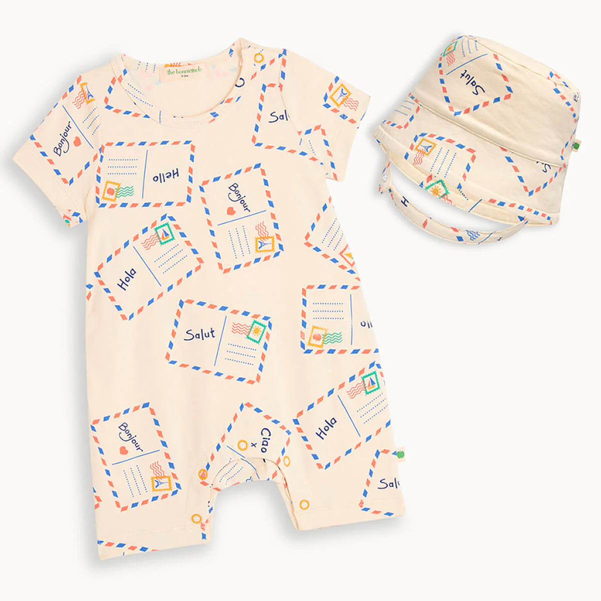 Postcard Baby Shorty Playsuit & Hat Set