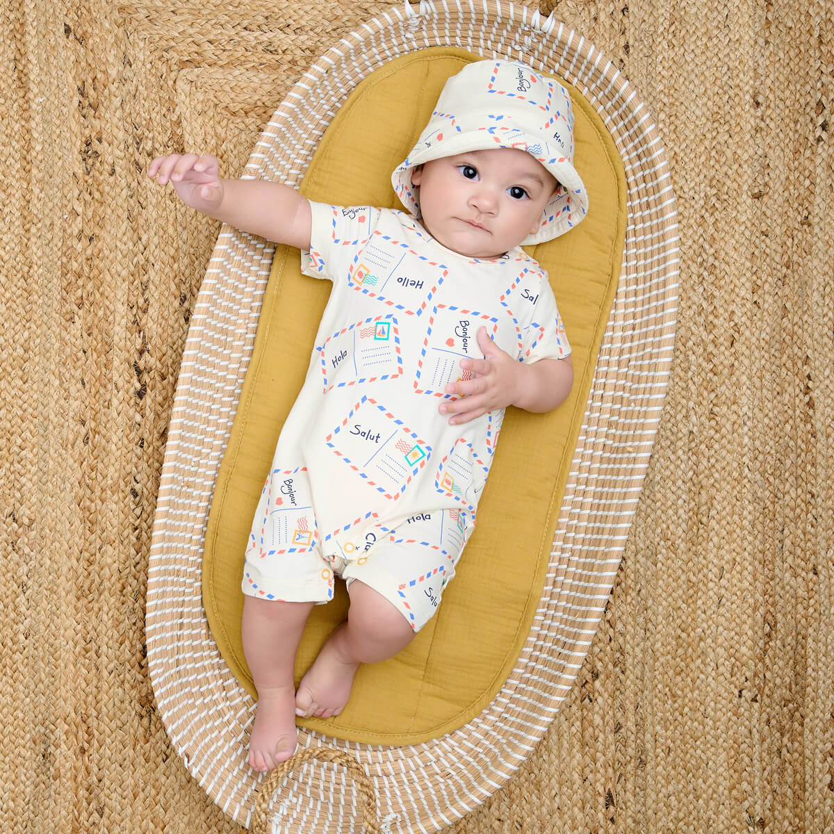 Postcard Baby Shorty Playsuit & Hat Set