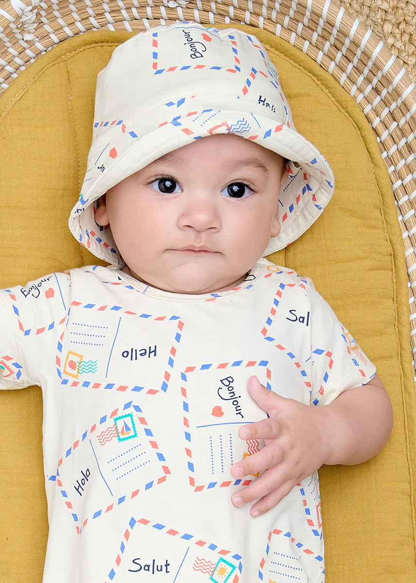 Postcard Baby Shorty Playsuit & Hat Set