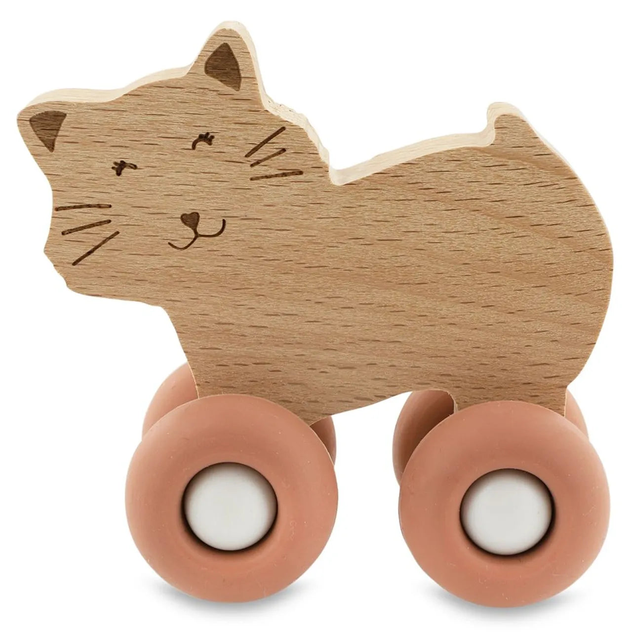 Wooden Animal Cars With Silicone Wheels - Mrs. Cat