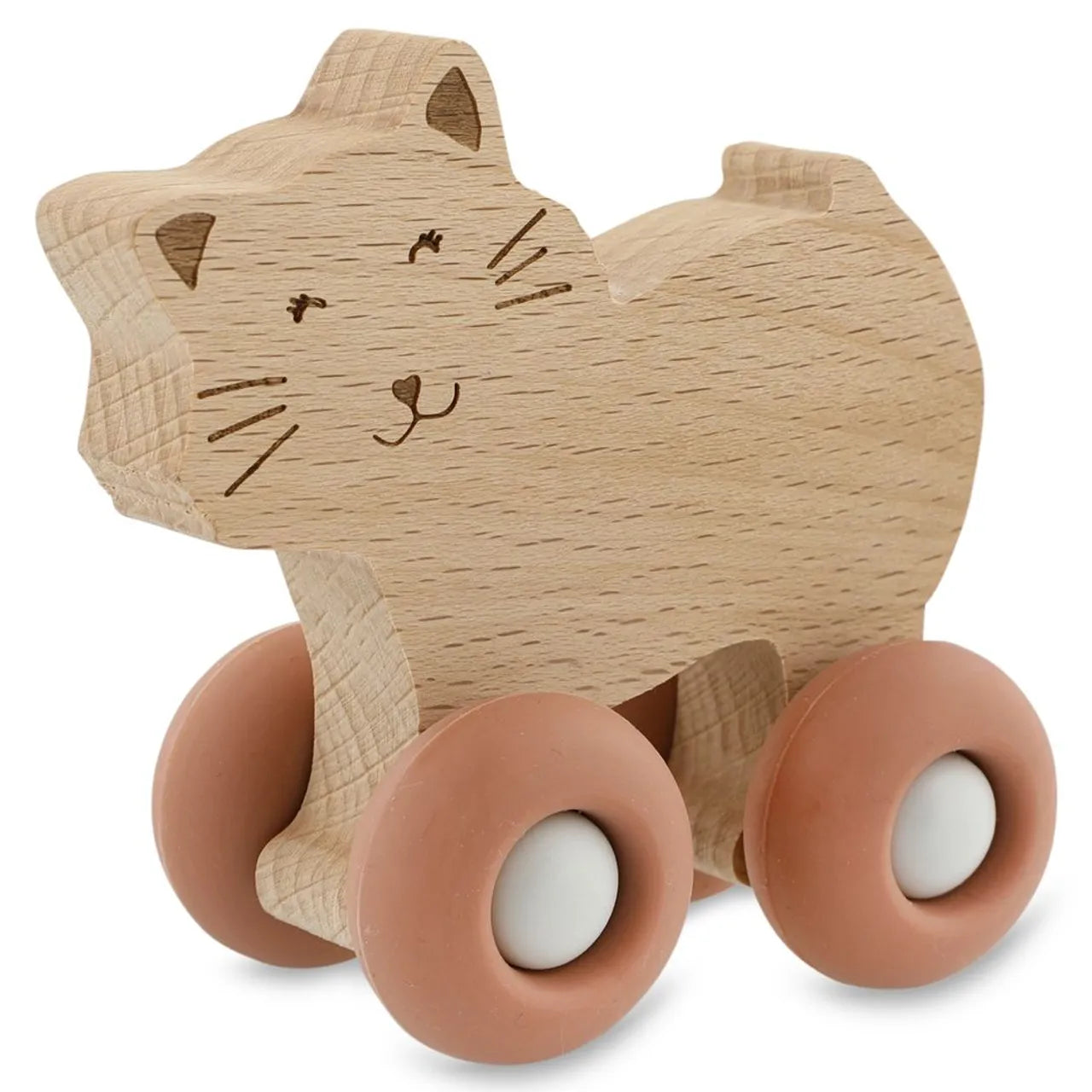 Wooden Animal Cars With Silicone Wheels - Mrs. Cat