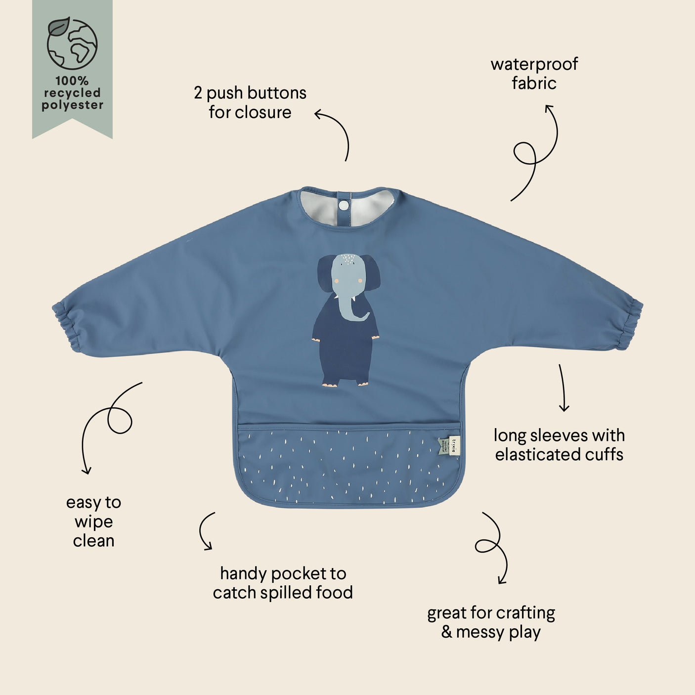 Waterproof long sleeve bib - Mrs. Elephant