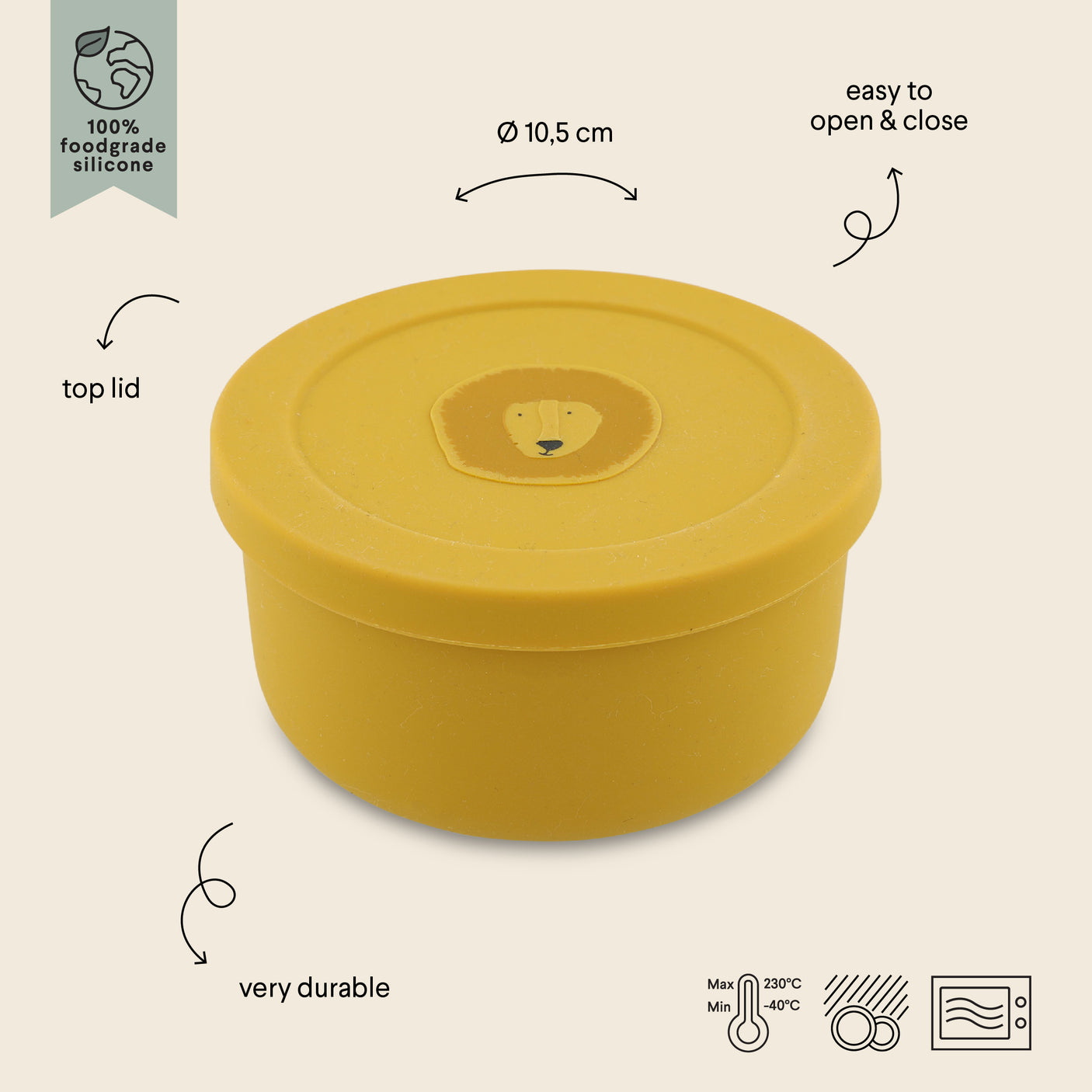 Silicone snack pot with lid - Mr. Lion