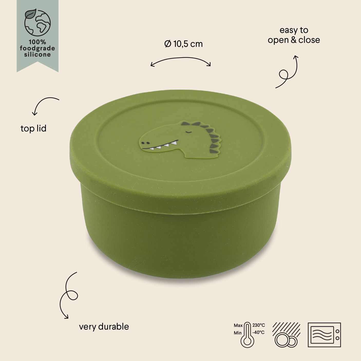 Silicone snack pot with lid - Mr. Dinosaur
