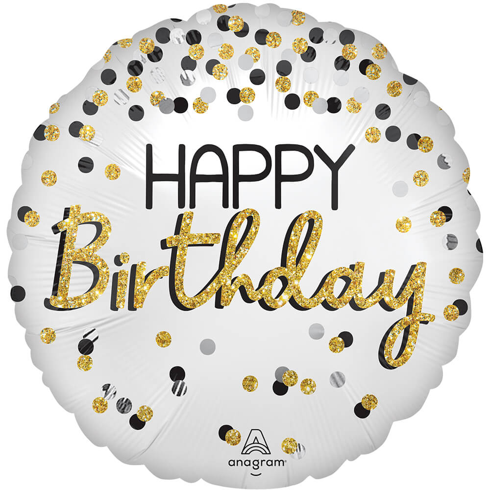 28" Foil Balloon - Black Silver & Gold Birthday
