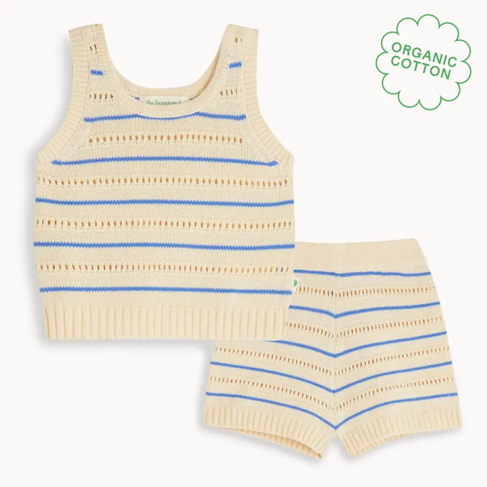 Cala - Blue Stripe Knit Baby Top & Short Set