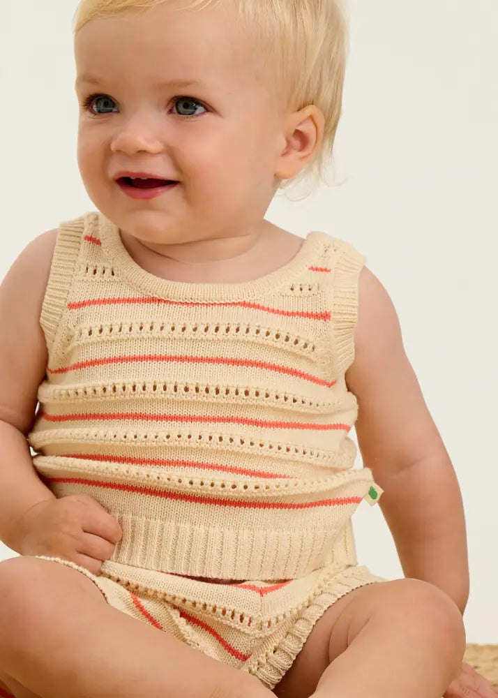 Cala - Coral Stripe Knit Baby Top & Short Set