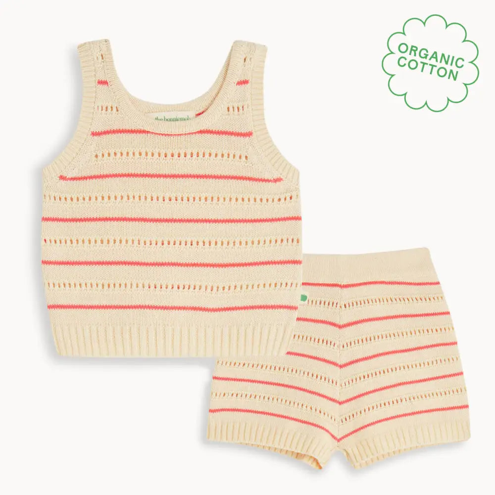 Cala - Coral Stripe Knit Baby Top & Short Set
