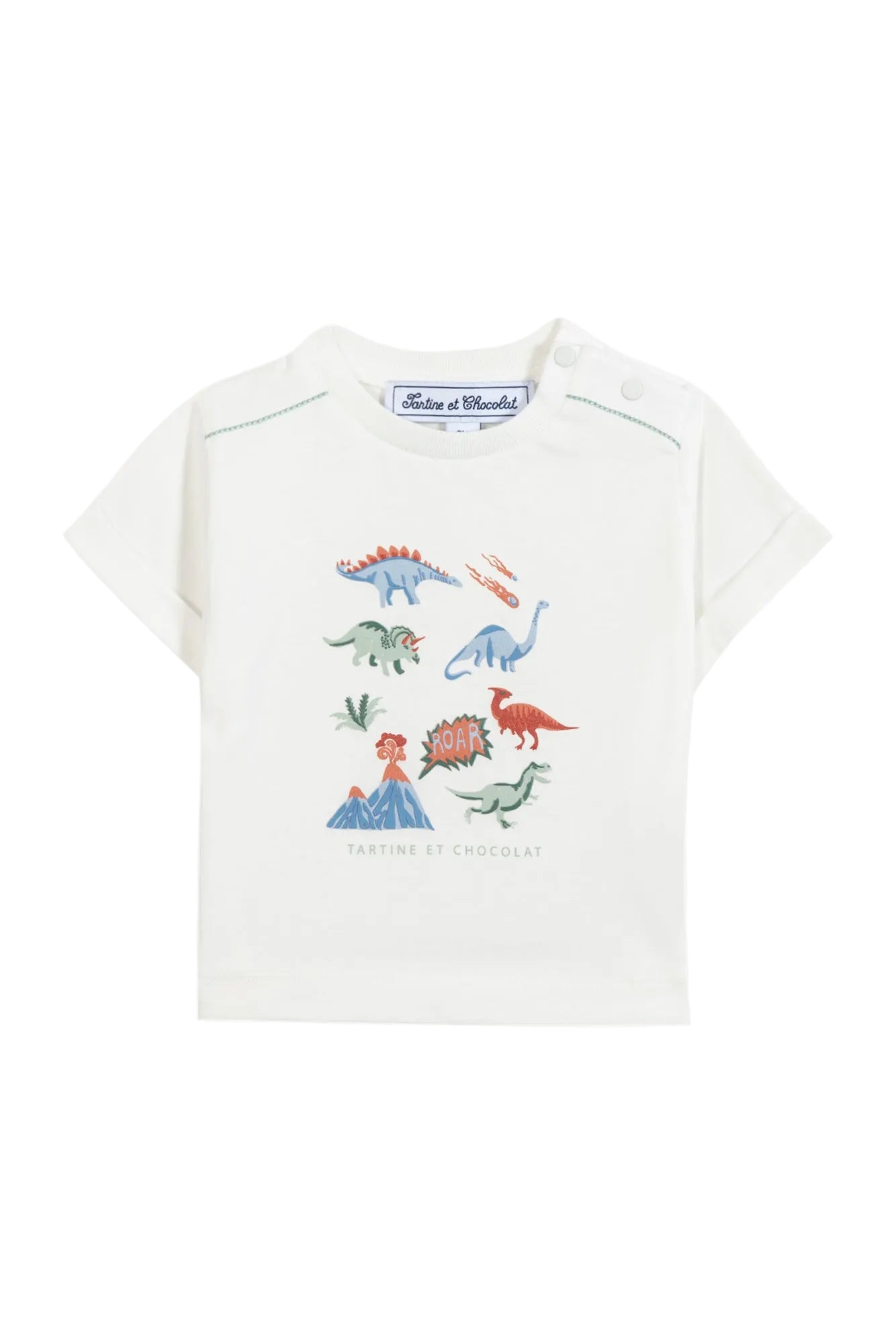 T-Shirt - Ecru Cotton Illustration Dinosaurs