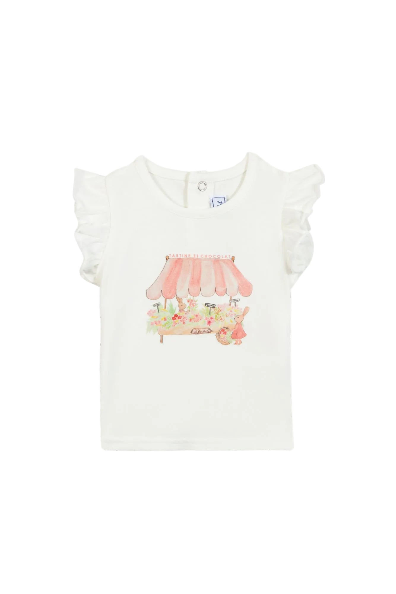 T-Shirt - White Cotton Illustration Flower Market
