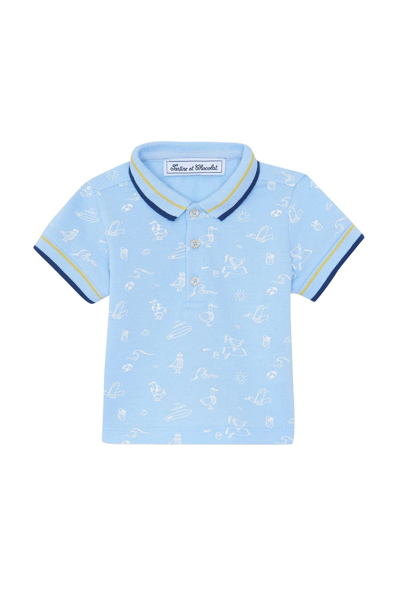 Polo Shirt - Blue Cloud Cotton Print Seaside