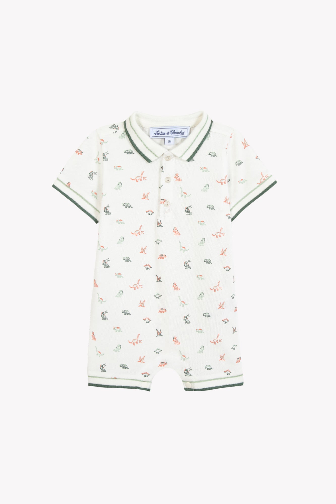 Jumpsuit Short - Ecru Cotton Print Dinosaur