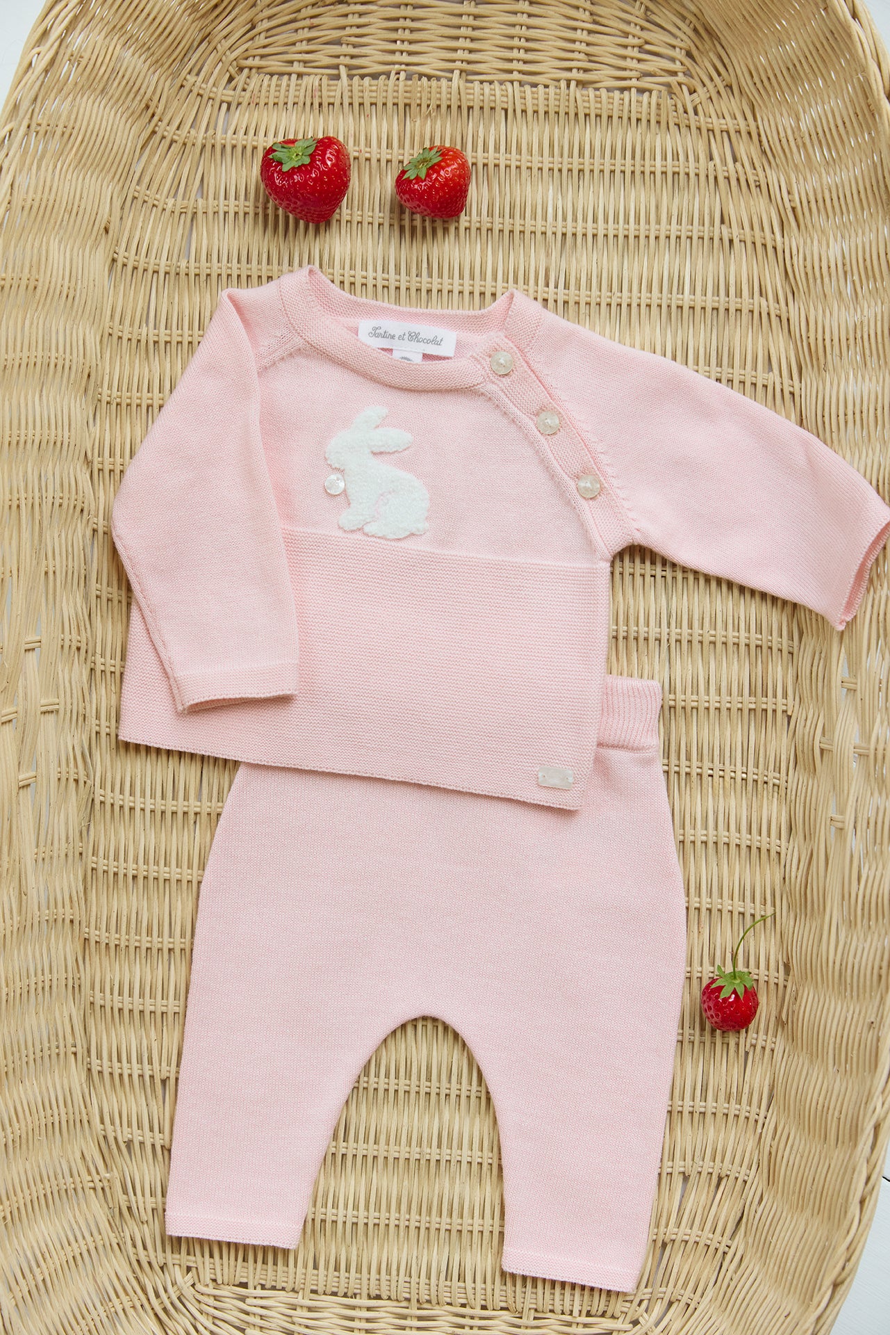 Jumpsuit Long - Pink Cotton Embroidery Rabbit