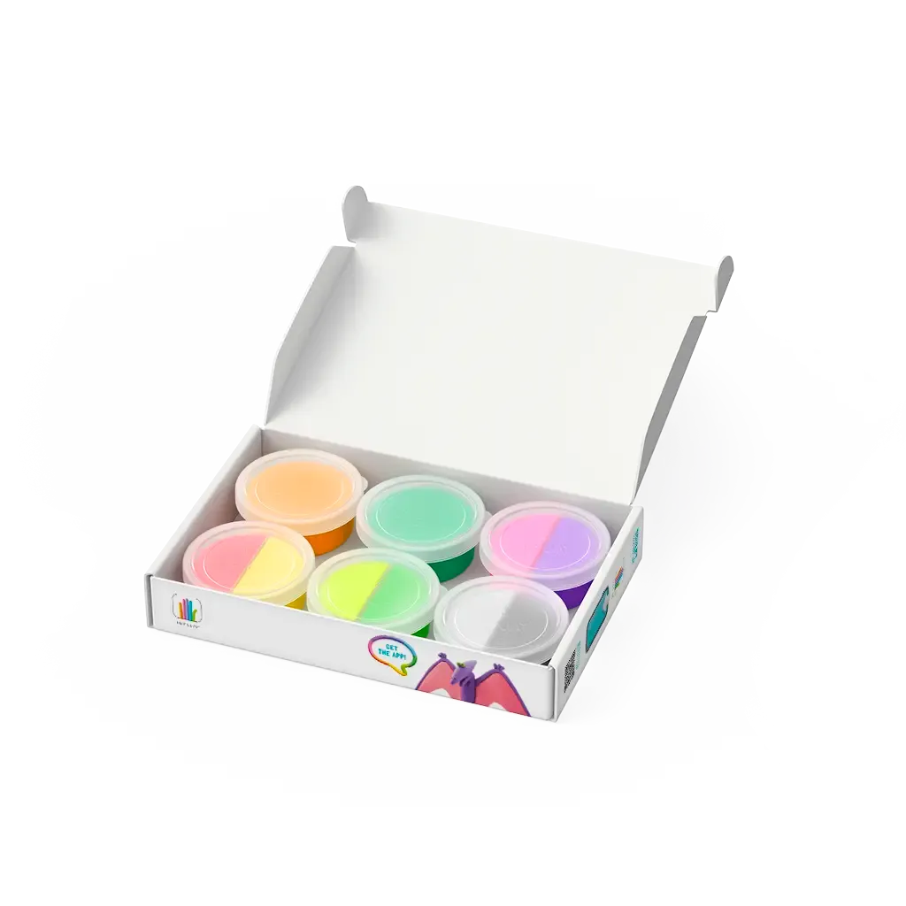 Pterodactylus, Triceratops, Tyrannosaurus. Colorful modeling air-dry clay, 6 cans