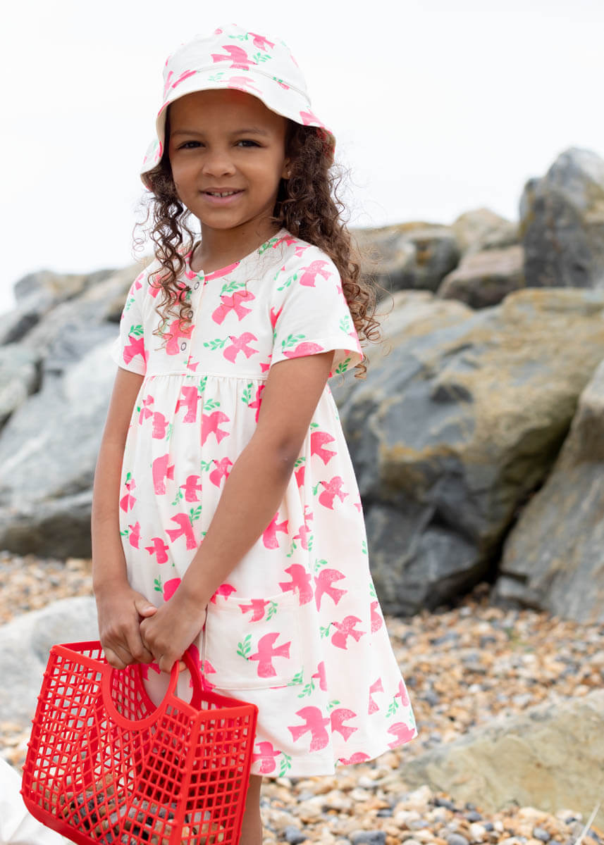 Doves Printed Dress With Pockets