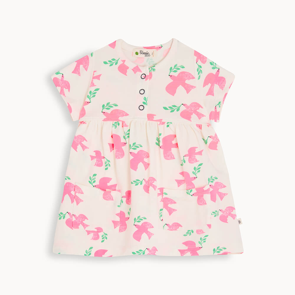 Doves Printed Dress With Pockets