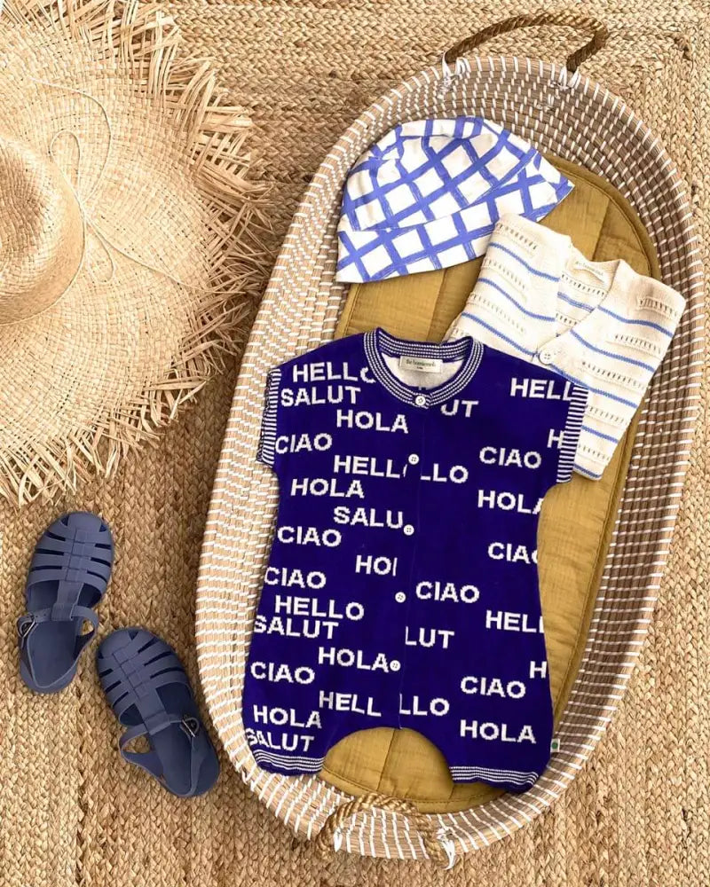 Paxos - Navy & Cream Knit Baby Playsuit