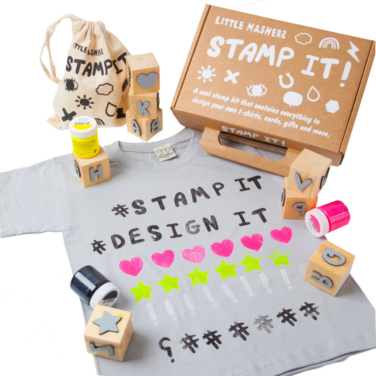 Stamp It Kit - White Tshirt With Letters Stamps