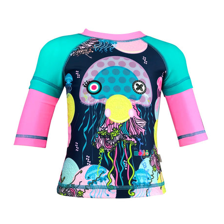 Girl Set of Swim Ruffled bikini with Rashguard - Jelly Fish