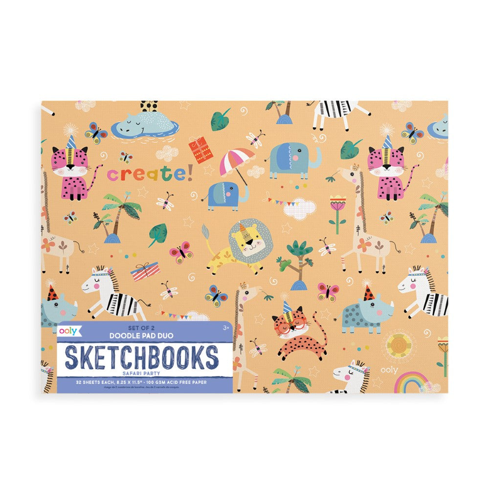 Doodle Pad Duo Sketchbooks - Safari Party (set of 2 white paper sketchbooks)