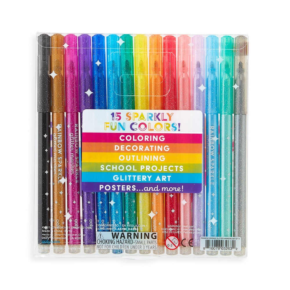 Rainbow Sparkle Glitter Markers - Set of 15