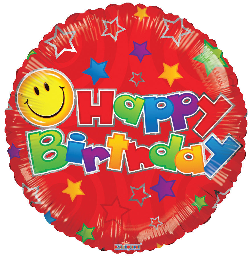 Birthday Smiley Red Foil Balloon 18"