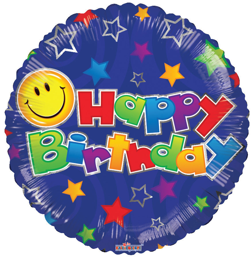 Birthday Smiley Blue Foil Balloon 18"