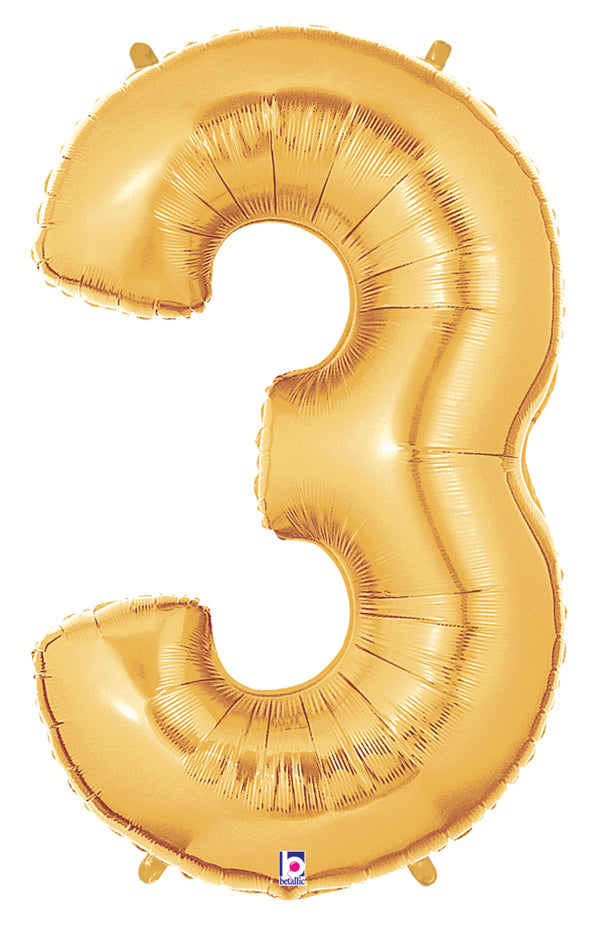 40" Number 3 Balloon Gold