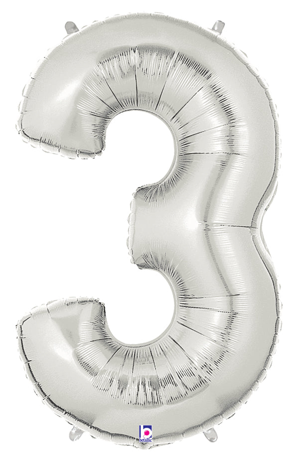 40" Number 3 Balloon Silver