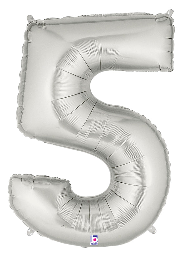 40" Number 5 Balloon Silver