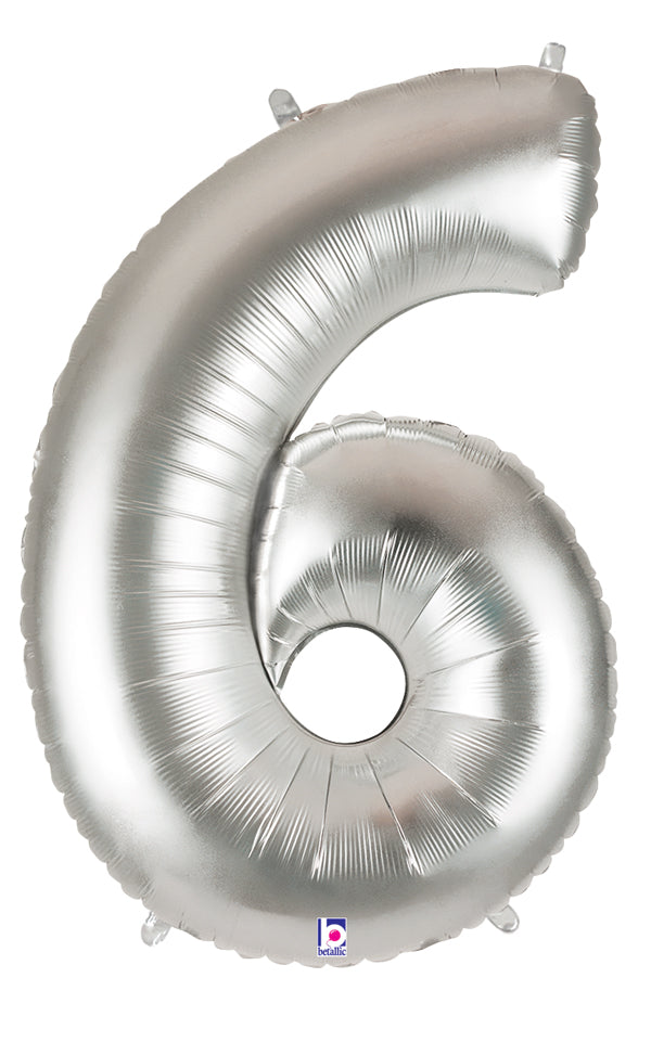 40" Number 6 Balloon Silver