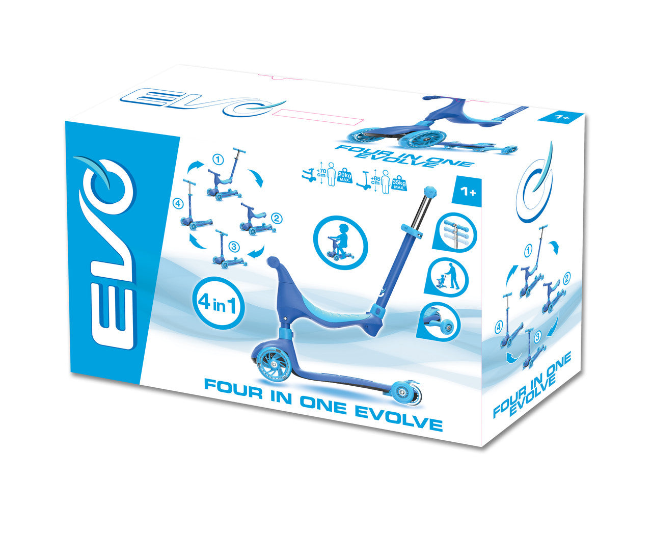سكوتر إيفو 4 في 1 إيفولف – سكوتر متعدد الأوضاع للأطفال باللون الأزرق