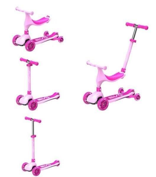 سكوتر إيفو 4 في 1 إيفولف – سكوتر متعدد الأوضاع للأطفال باللون الوردي