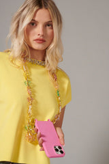 Cassy Long Chain with Transparent Pastel Flowers 120 cm