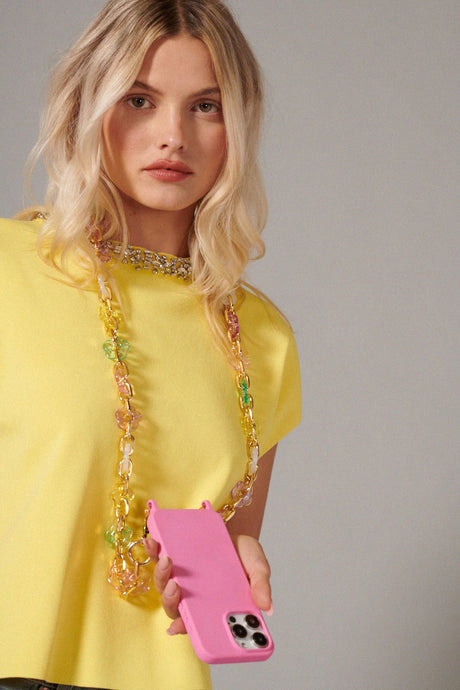 Cassy Long Chain with Transparent Pastel Flowers 120 cm