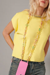 Cassy Long Chain with Transparent Pastel Flowers 120 cm