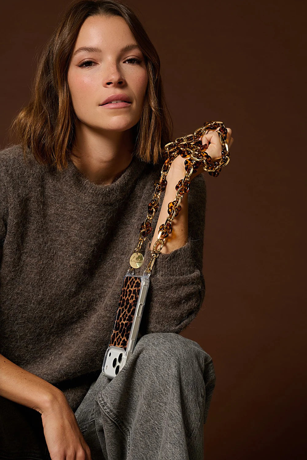 Cassy Long Chain with Tortoiseshell Flowers 120 cm