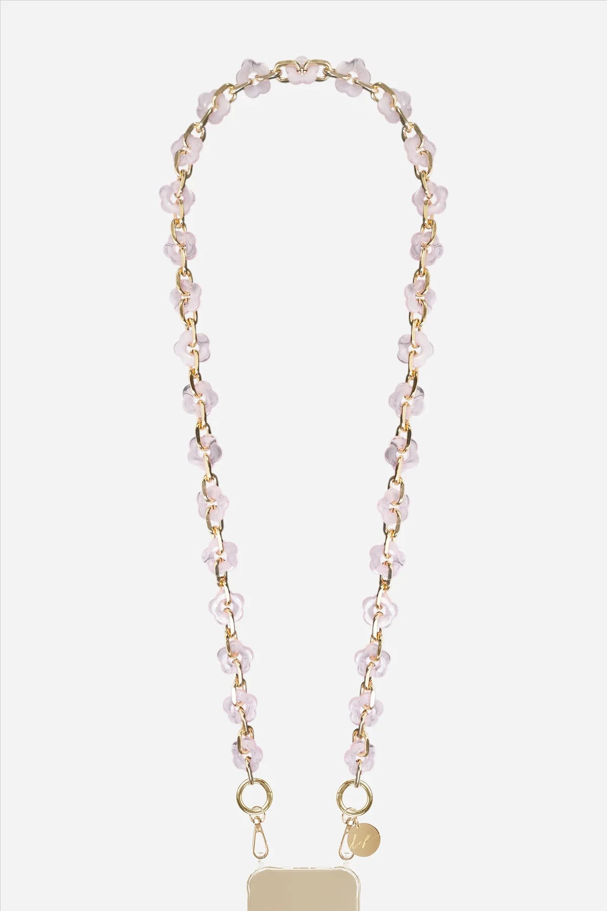 Cassy Long Chain with Transparent Pink Flowers 120 cm