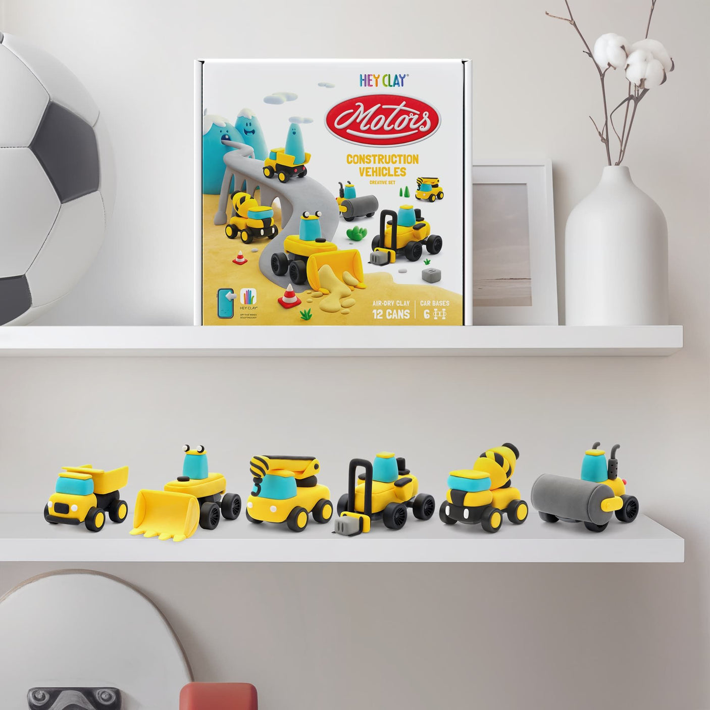 Construction Vehicles. Colorful modeling air-dry clay, 12 cans